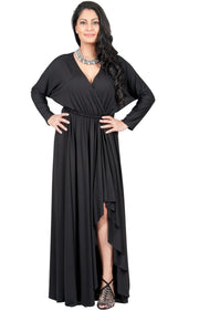 Adelyn & Vivian Plus Size Maxi Dress Crossover Split Ruffle Long Sexy - Black / 2X Large