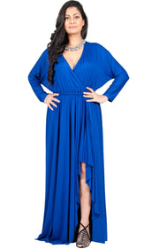 Adelyn & Vivian Plus Size Maxi Dress Crossover Split Ruffle Long Sexy - Cobalt Royal Blue / Extra Large