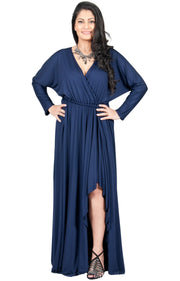 Adelyn & Vivian Plus Size Maxi Dress Crossover Split Ruffle Long Sexy - Dark Navy Blue / 2X Large