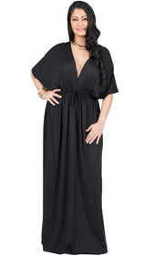 Adelyn & Vivian Plus Size Maxi Dress V-Neck Kimono Sleeve Cocktail - Black / 2X Large