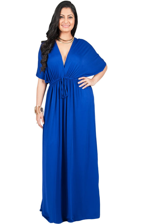 Adelyn & Vivian Plus Size Maxi Dress V-Neck Kimono Sleeve Cocktail - Cobalt Royal Blue / Extra Large