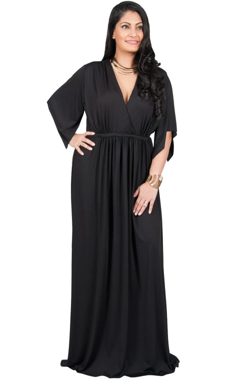 Adelyn & Vivian Plus Size Maxi Dress V-Neck Short Sleeve Cocktail - Black / 2X Large