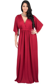 Adelyn & Vivian Plus Size Maxi Dress V-Neck Short Sleeve Cocktail - Claret Crimson Red / 2X Large
