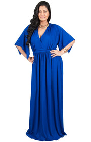 Adelyn & Vivian Plus Size Maxi Dress V-Neck Short Sleeve Cocktail - Cobalt Royal Blue / Extra Large