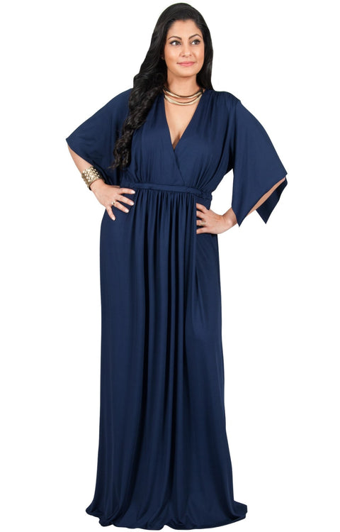 Adelyn & Vivian Plus Size Maxi Dress V-Neck Short Sleeve Cocktail - Dark Navy Blue / 2X Large