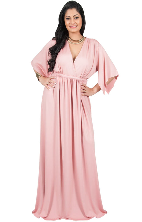 Adelyn & Vivian Plus Size Maxi Dress V-Neck Short Sleeve Cocktail - Dusty Pink / 2X Large