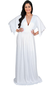 Adelyn & Vivian Plus Size Maxi Dress V-Neck Short Sleeve Cocktail - White / 2X Large
