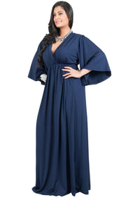 Adelyn & Vivian Plus Size V-Neck Long Kimono Sleeve Formal Maxi Dress