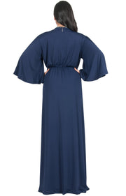 Adelyn & Vivian Plus Size V-Neck Long Kimono Sleeve Formal Maxi Dress