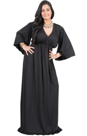 Adelyn & Vivian Plus Size V-Neck Long Kimono Sleeve Formal Maxi Dress - Black / 2X Large