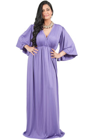 Adelyn & Vivian Plus Size V-Neck Long Kimono Sleeve Formal Maxi Dress - Violet Light Purple / 2X Large