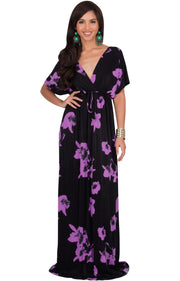 AMARYLLIS - Long Kimono Sleeve V-neck Floral Print Casual Maxi Dress