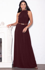 ANGELINA - Sleeveless Tie Neck Cocktail Long Maxi Dress - Maroon Wine Red / 2X Large