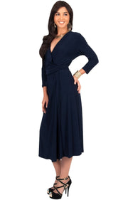 ANITA - 3/4 Sleeve Knee Length Wrap Casual Semi Formal Midi Dress