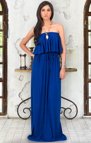 ANIYAH - Strapless Maxi Dress Long Evening Summer Flowy Gown Beach - Cobalt / Royal Blue / 2X Large