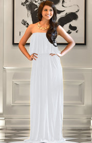 ANIYAH - Strapless Maxi Dress Long Evening Summer Flowy Gown Beach - Ivory White / 2X Large