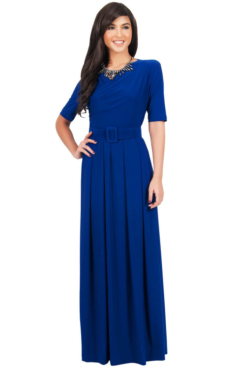 ARYA - Long Elegant Modest Short Sleeve Casual Flowy Maxi Dress Gown ...