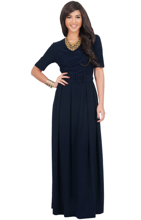 ARYA - Long Elegant Modest Short Sleeve Casual Flowy Maxi Dress Gown ...