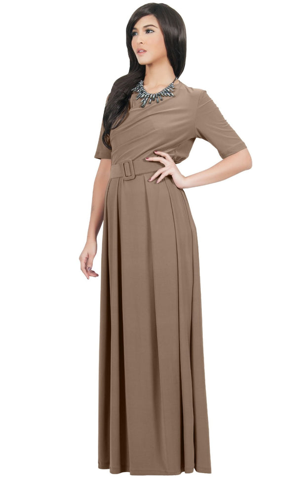 ARYA - Long Elegant Modest Short Sleeve Casual Flowy Maxi Dress Gown