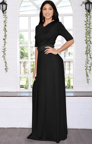ARYA - Long Elegant Modest Short Sleeve Casual Flowy Maxi Dress Gown