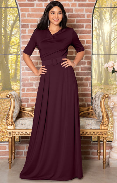 ARYA - Long Elegant Modest Short Sleeve Casual Flowy Maxi Dress Gown - Dark Navy Blue / 2X Large