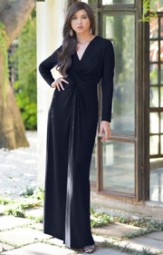 AUDREY - Flowy Long Sleeve Maxi Dress Gown Casual Modest Bridal