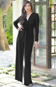 AUDREY - Flowy Long Sleeve Maxi Dress Gown Casual Modest Bridal - Black / 2X Large