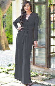 AUDREY - Flowy Long Sleeve Maxi Dress Gown Casual Modest Bridal - Pewter Gray Grey / 2X Large