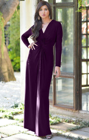 AUDREY - Flowy Long Sleeve Maxi Dress Gown Casual Modest Bridal - Purple / 2X Large