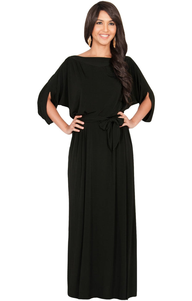 BETSI - Long Flowy Casual Half Short Sleeve Elegant Dressy Maxi Dress