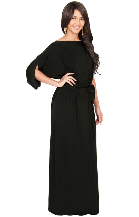 BETSI - Long Flowy Casual Half Short Sleeve Elegant Dressy Maxi Dress