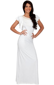BONNIE - Sleeveless Embellished Neck Cap Sleeve Long Maxi Dress