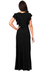 BONNIE - Sleeveless Embellished Neck Cap Sleeve Long Maxi Dress