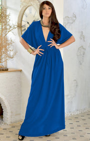 BRIELLE - Sundress Holiday Vacation Maxi Dress Gown Travel Cruise Sun - Cobalt / Royal Blue / 2X Large
