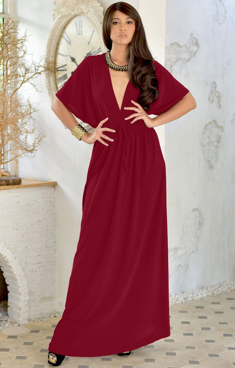 BRIELLE - Sundress Holiday Vacation Maxi Dress Gown Travel Cruise Sun - Crimson Dark Red / 2X Large
