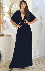 BRIELLE - Sundress Holiday Vacation Maxi Dress Gown Travel Cruise Sun - Dark Navy Blue / 2X Large
