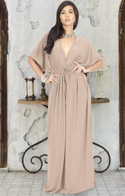 BRIELLE - Sundress Holiday Vacation Maxi Dress Gown Travel Cruise Sun - Tan Light Brown / 2X Large
