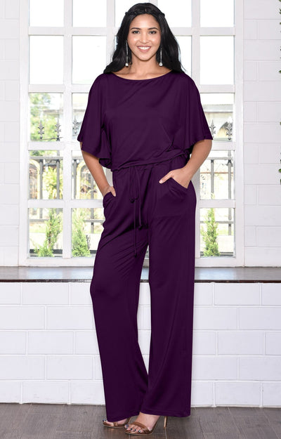 Long Sleeve Dressy Elegant Wide Leg Fall Jumpsuit Romper Outfit - NT175 -  KOH KOH® Women's Clothing