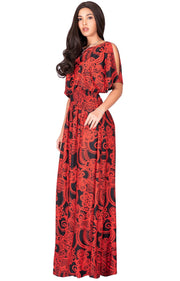 CALLIE - Long Floral Print Short Sleeve Summer Sundress Maxi Dress