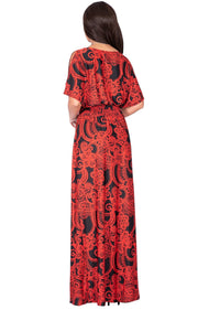 CALLIE - Long Floral Print Short Sleeve Summer Sundress Maxi Dress