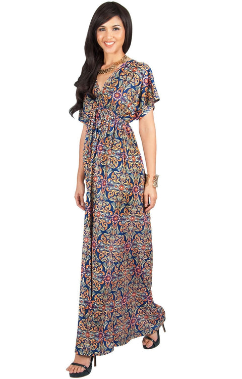 CERA - Kimono Sleeve V-Neck Printed Sumner Maxi Dress