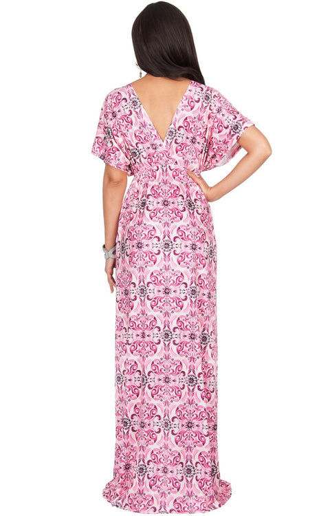 CERA - Kimono Sleeve V-Neck Printed Sumner Maxi Dress