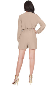 CLARA - Long Sleeve Wrap Belted Short Pants Jumpsuit
