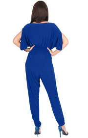 EDITH - Short Split Sleeve V-Neck Crossover Elegant Jumpsuit