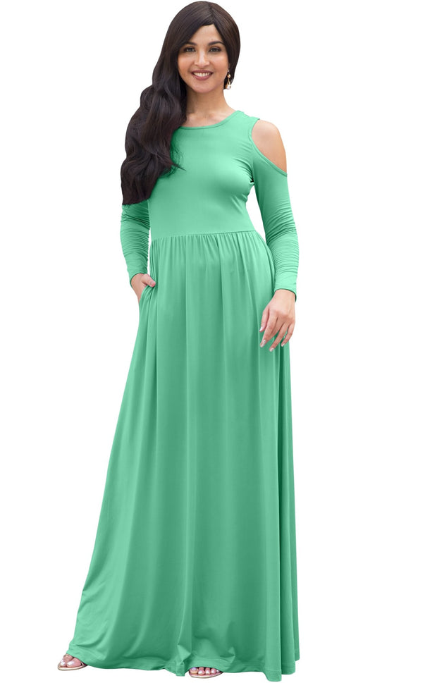 ELEONORE - Long Sleeve Cold Shoulder A-line Sundress Maxi Dress Gown
