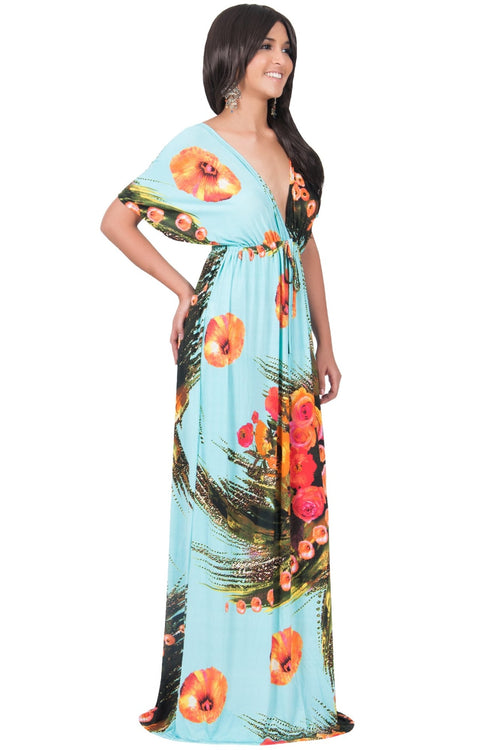 EMMA - Floral Printed Hawaiian Kimono Styled Sleeve Maxi Dress