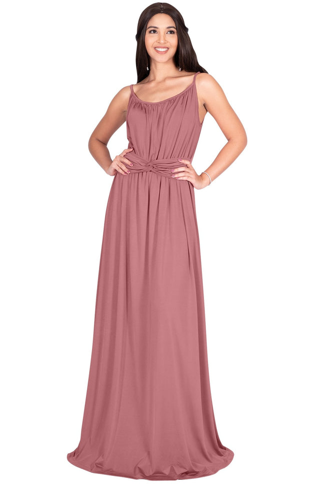 ETA - Long Sexy Bridesmaid Semi Formal Flowy Summer Maxi Dress Gown - Cinnamon Rose Pink / Extra Small