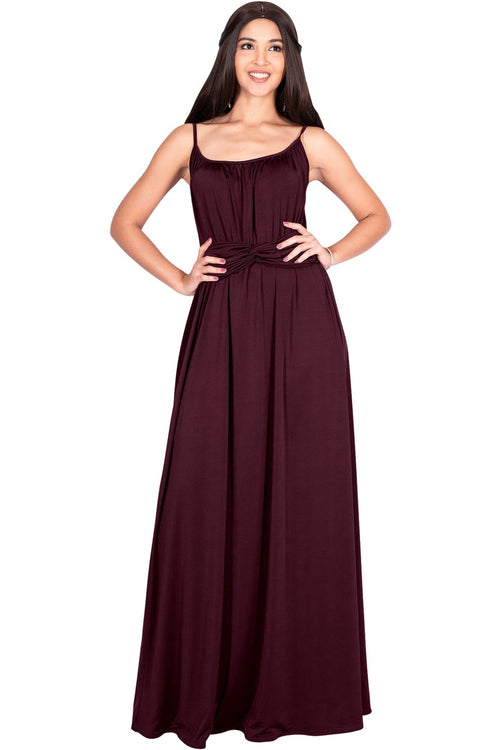 ETA - Long Sexy Bridesmaid Semi Formal Flowy Summer Maxi Dress Gown - Maroon Wine Red / Extra Small