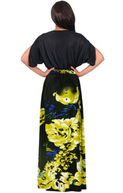 EVA - Batwing Dolman Sleeve Floral Print Maxi Dress