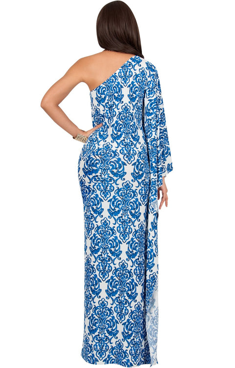 FLOYD - One Shoulder Long Print Cape Sleeve Evening Gown Maxi Dress
